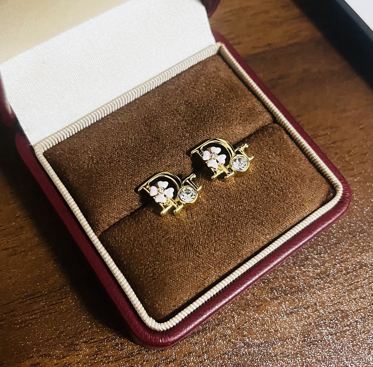 Dior Dior Precious Clover earrings Gold-tone metal with green enamel clover and clear crystal accents One Size