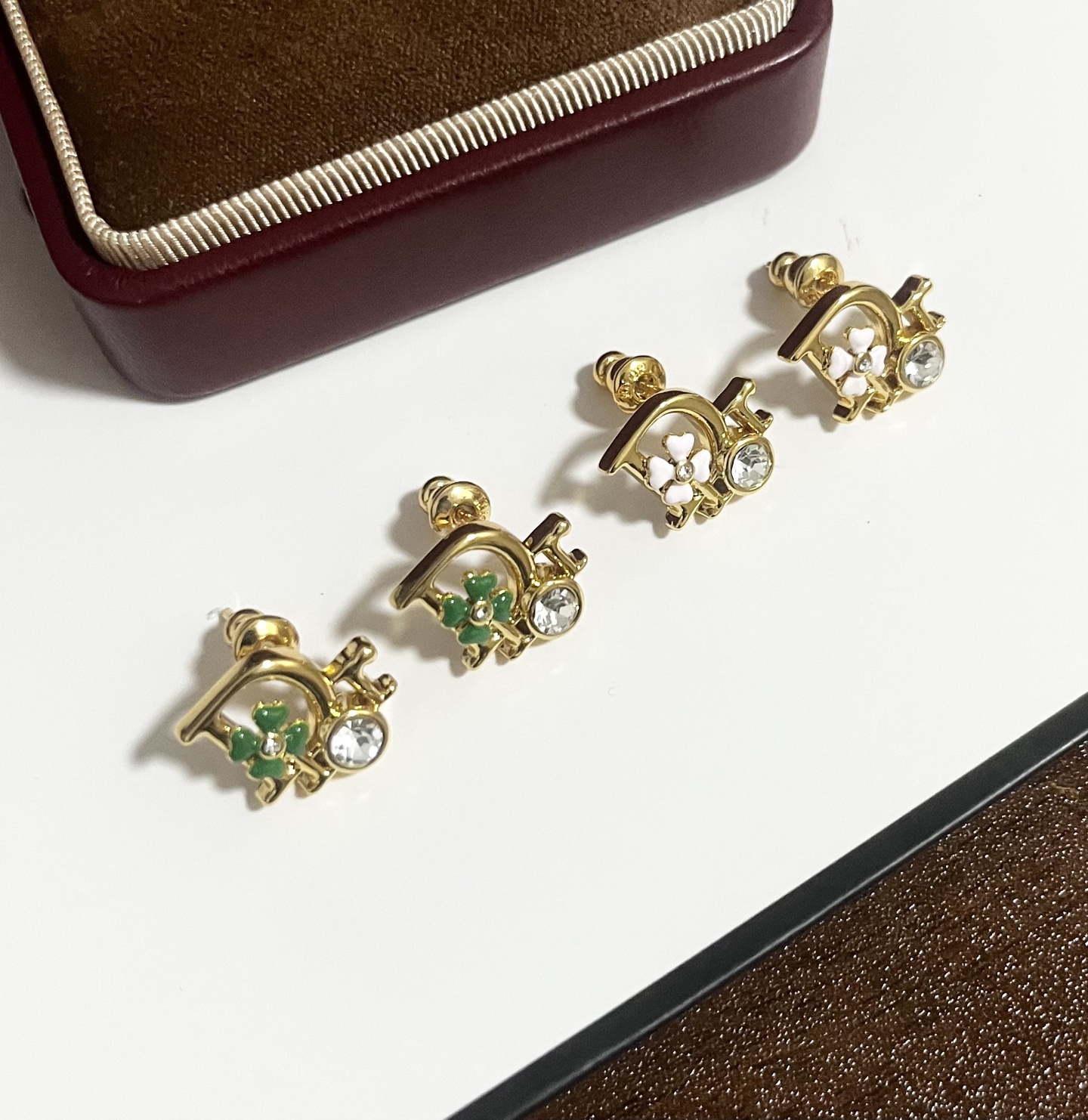 Dior Dior Precious Clover earrings Gold-tone metal with green enamel clover and clear crystal accents One Size