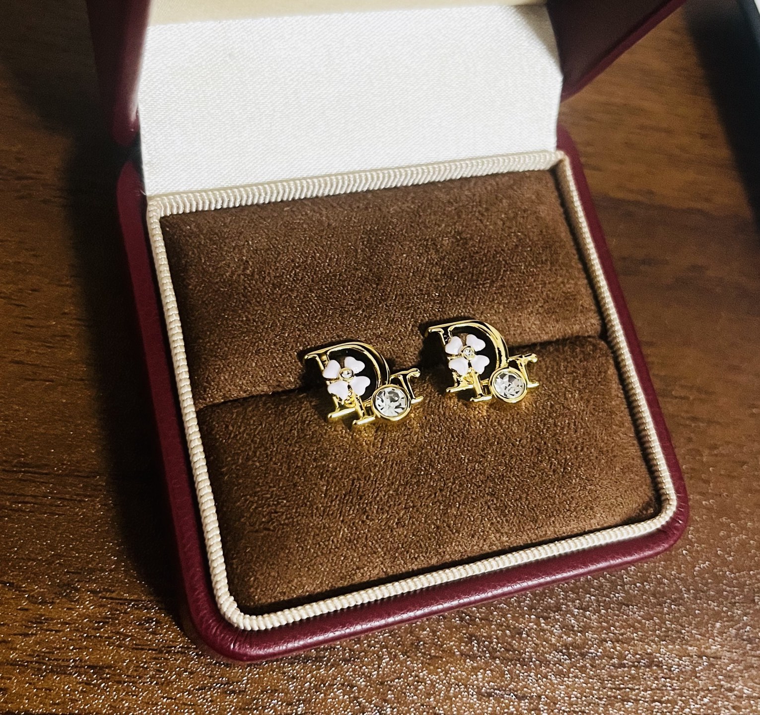 Dior Dior Precious Clover earrings Gold-tone metal with green enamel clover and clear crystal accents One Size