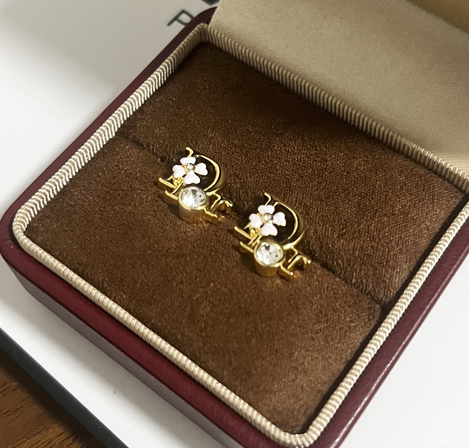 Dior Dior Precious Clover earrings Gold-tone metal with green enamel clover and clear crystal accents One Size