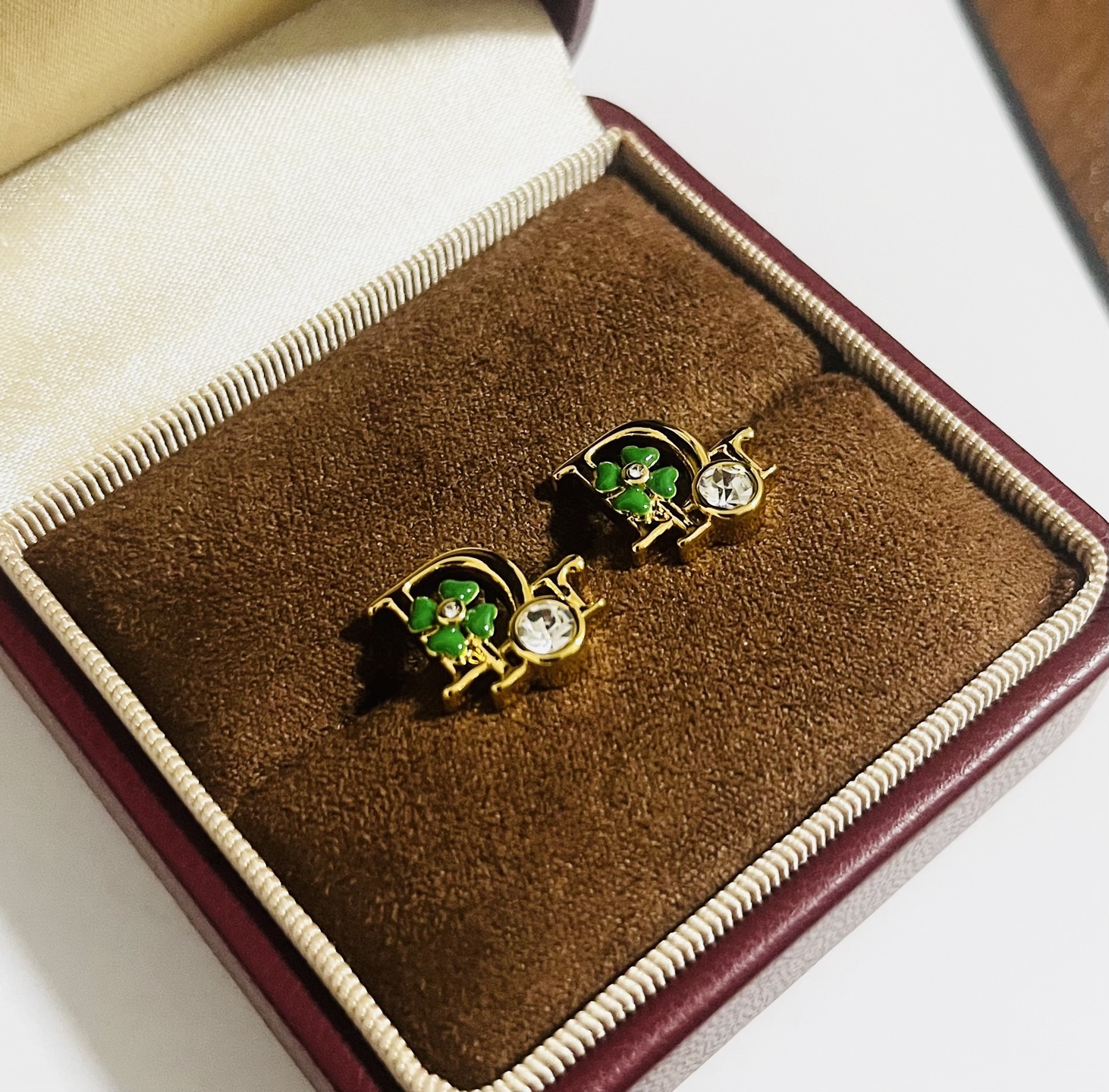 Dior Dior Precious Clover earrings Gold-tone metal with green enamel clover and clear crystal accents One Size