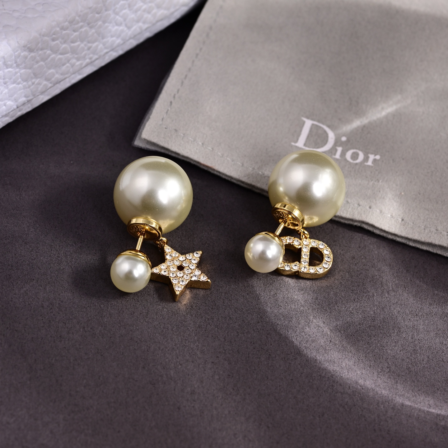 Dior Tribales earrings Gold-tone metal white resin pearl clear silver-toned crystal accents One size post-style earrings no adjustable chain length