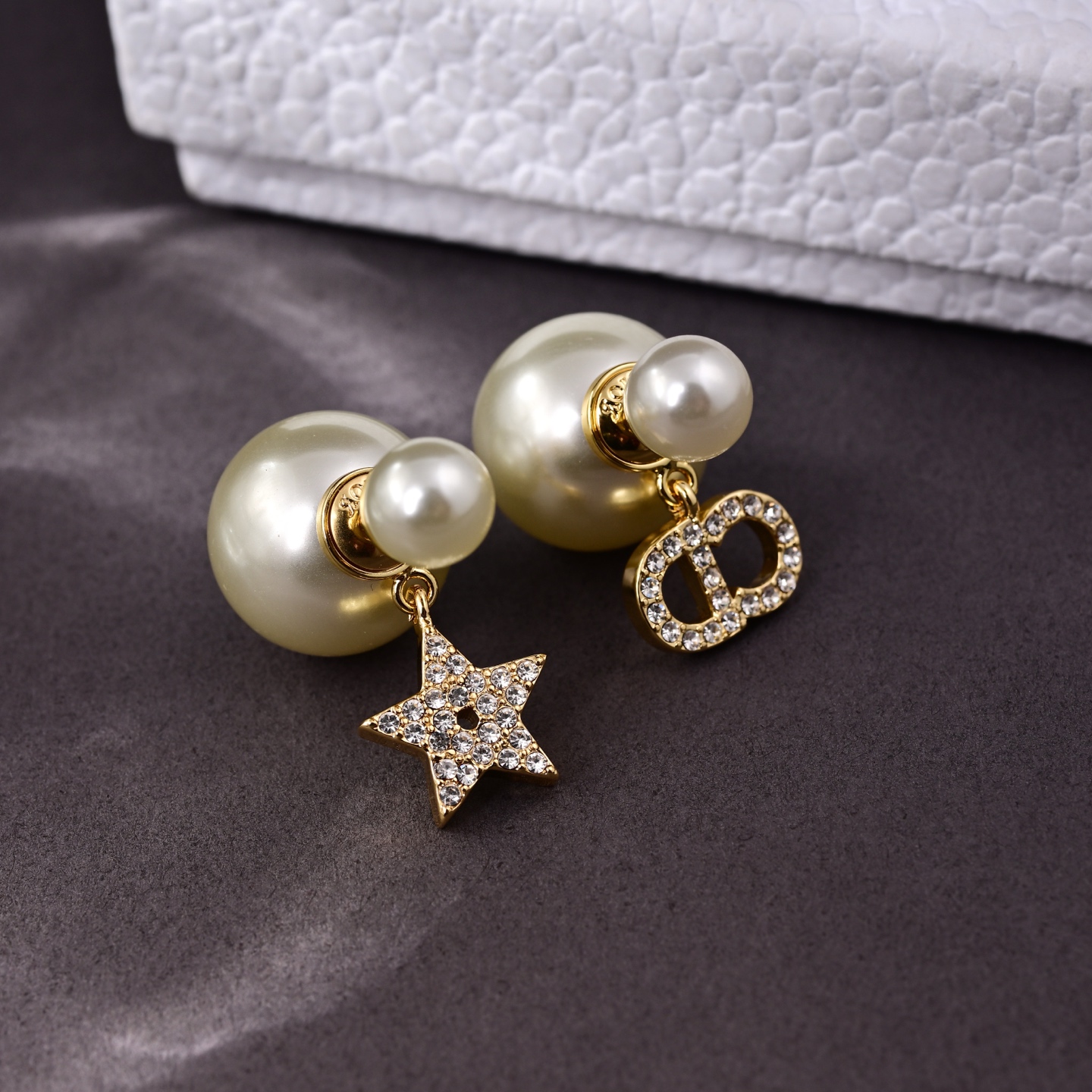 Dior Tribales earrings Gold-tone metal white resin pearl clear silver-toned crystal accents One size post-style earrings no adjustable chain length