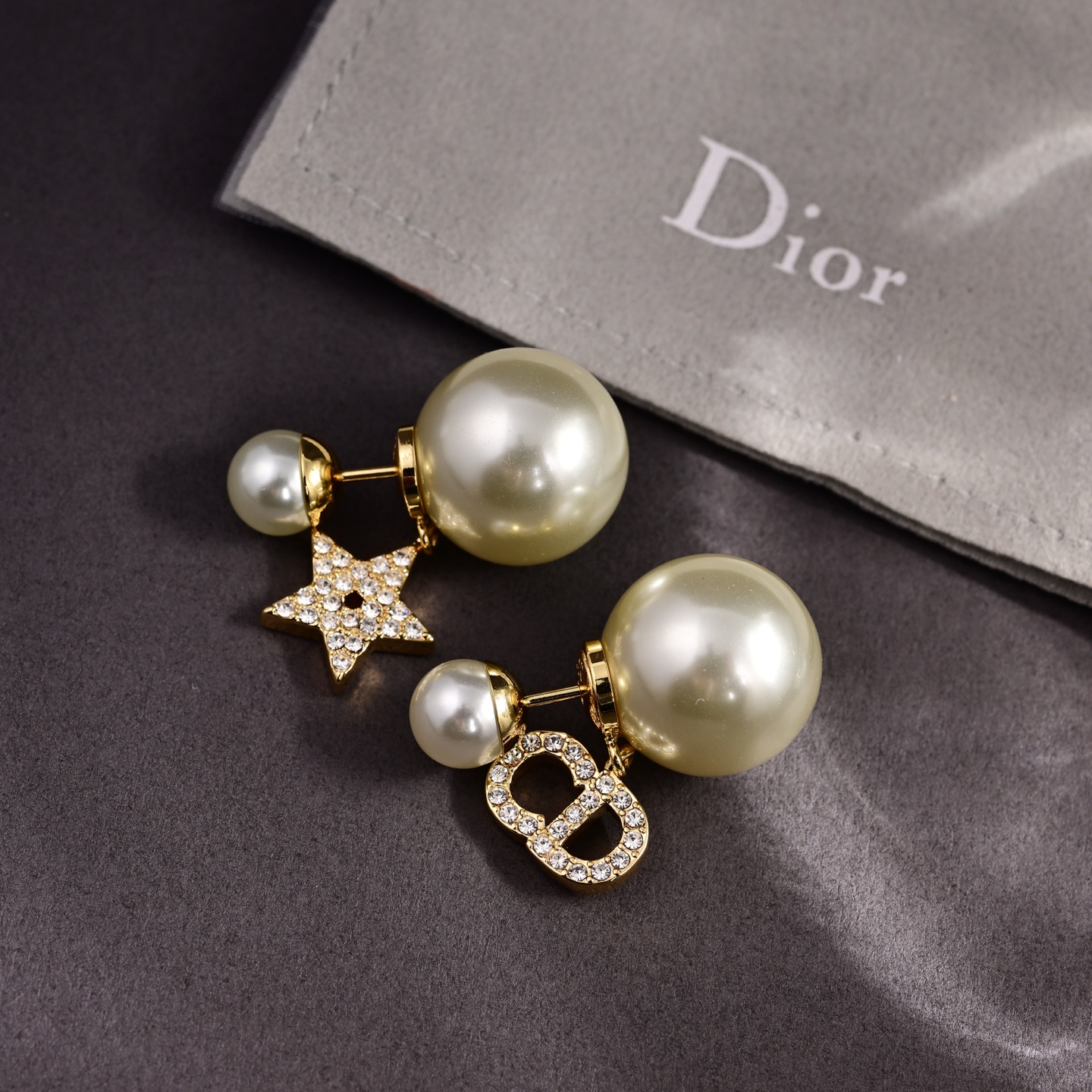 Dior Tribales earrings Gold-tone metal white resin pearl clear silver-toned crystal accents One size post-style earrings no adjustable chain length