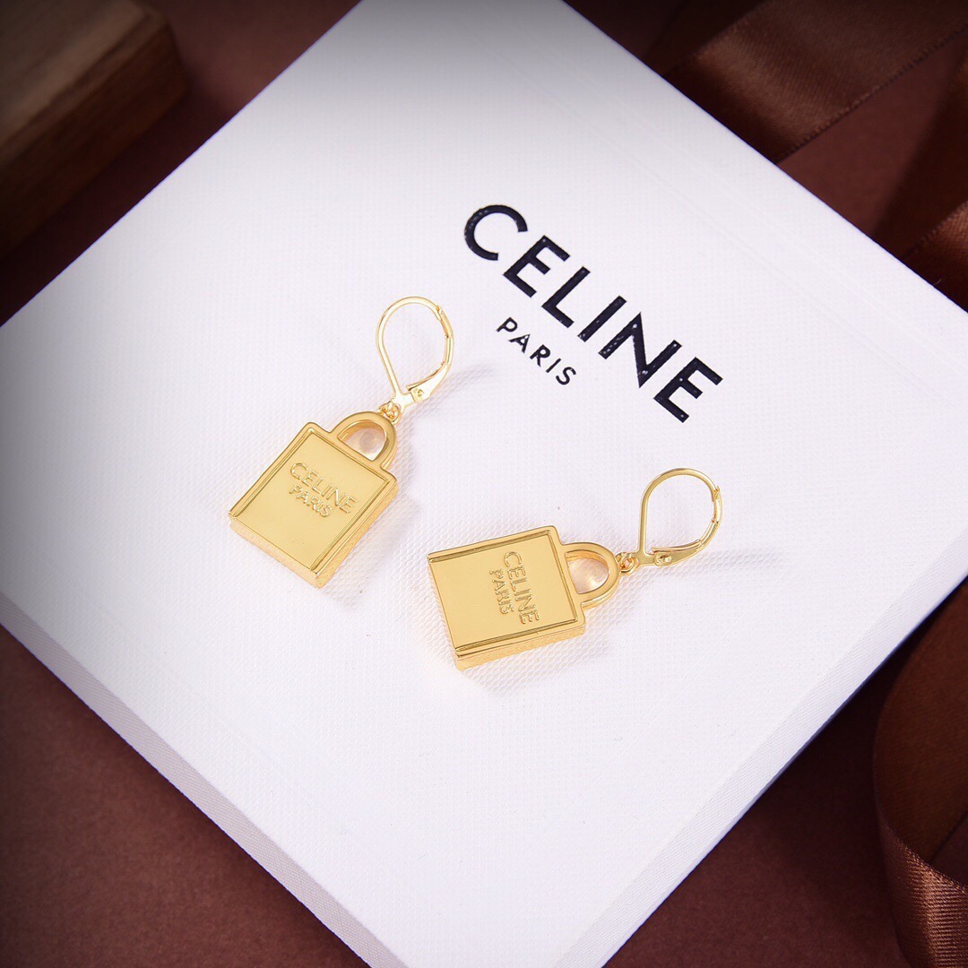 Celine Padlock Logo Drop Earrings earrings gold-tone metal no accent stones 1 5cm drop length