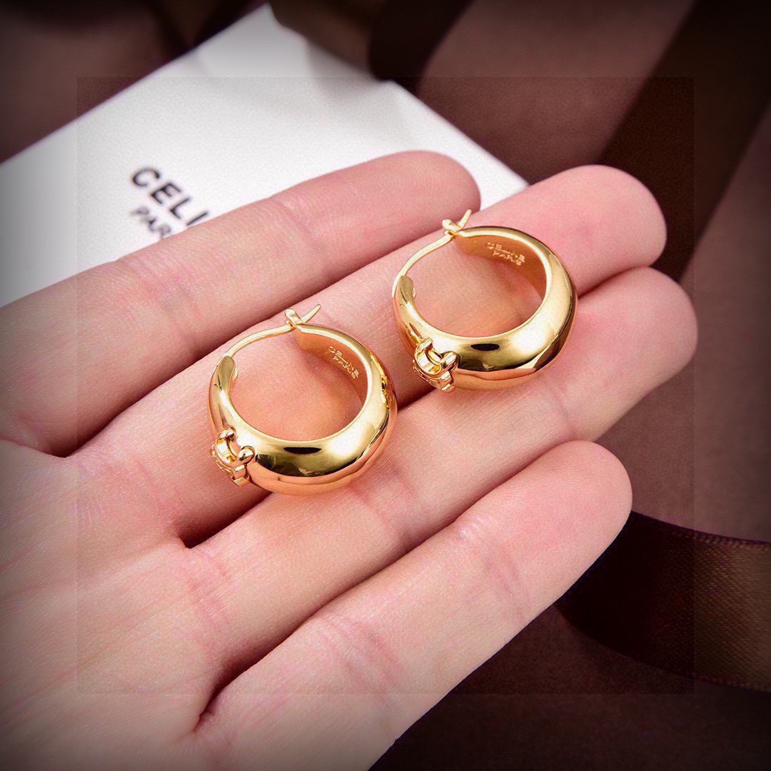 Celine Triomphe Dome Hoop Earrings earrings gold-tone metal 2cm outer diameter