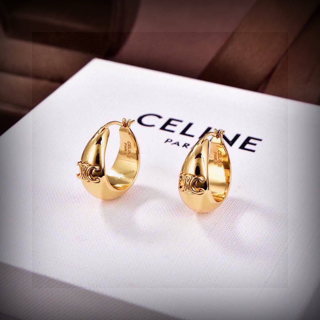 Celine Triomphe Dome Hoop Earrings earrings gold-tone metal 2cm outer diameter