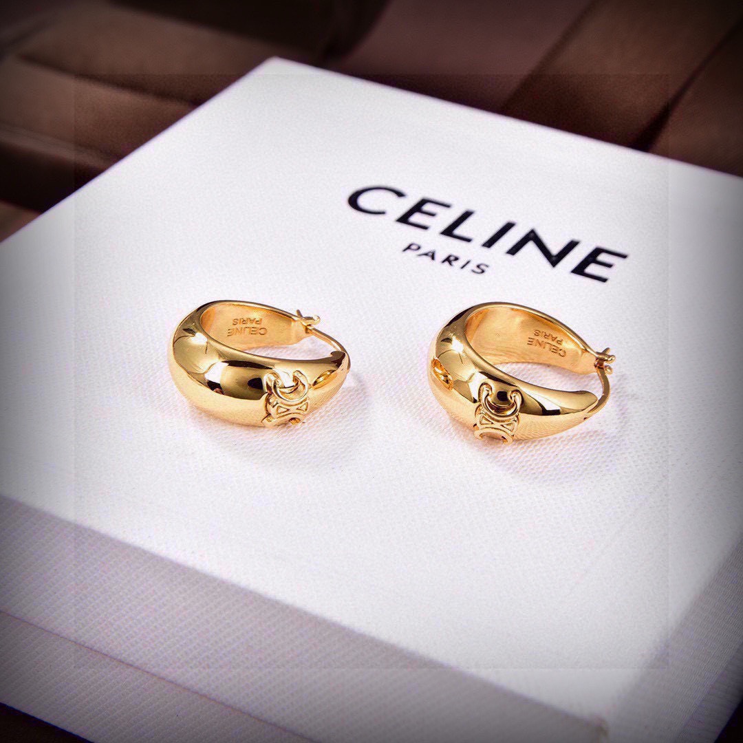 Celine Triomphe Dome Hoop Earrings earrings gold-tone metal 2cm outer diameter