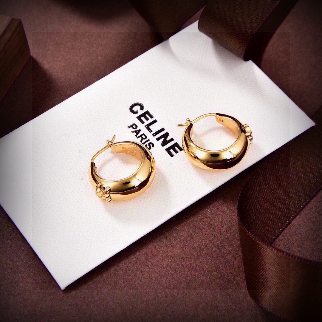 Celine Triomphe Dome Hoop Earrings earrings gold-tone metal 2cm outer diameter