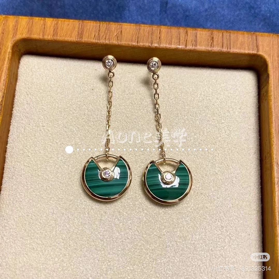 Cartier Amulette de Cartier earrings rose gold metal with red carnelian and clear diamond accents total drop length 2 5cm