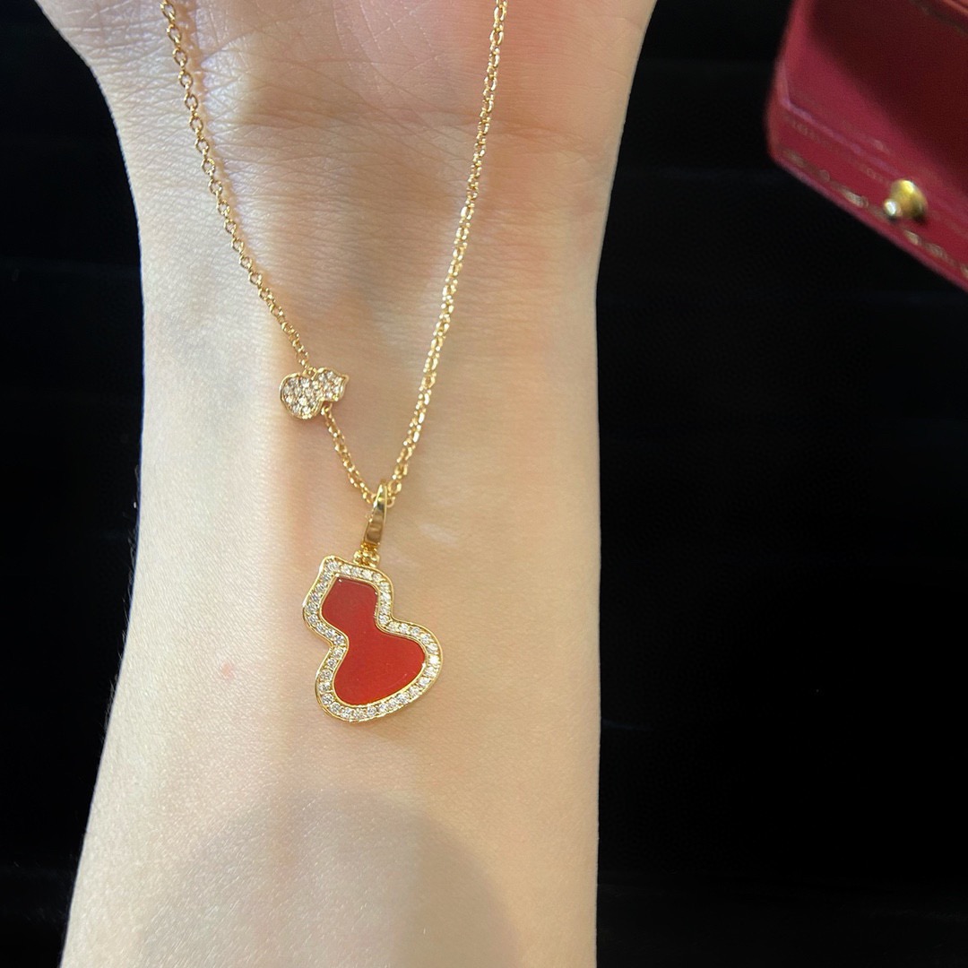 Qeelin WULU necklace 18K rose gold 18K yellow gold red carnelian clear diamond 42cm