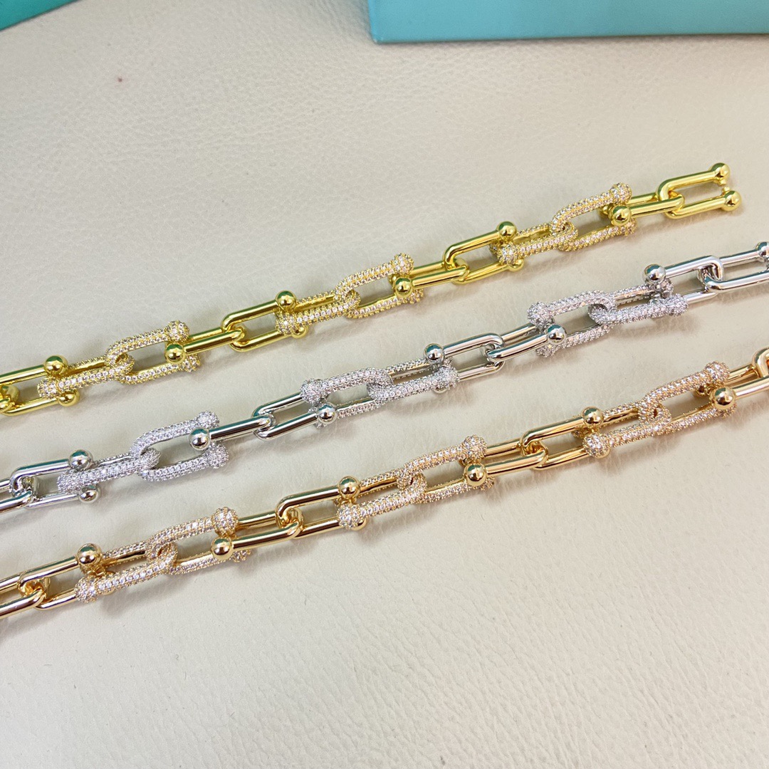 Tiffany HardWear bracelet 18k gold sterling silver with pave clear diamonds 7 inches