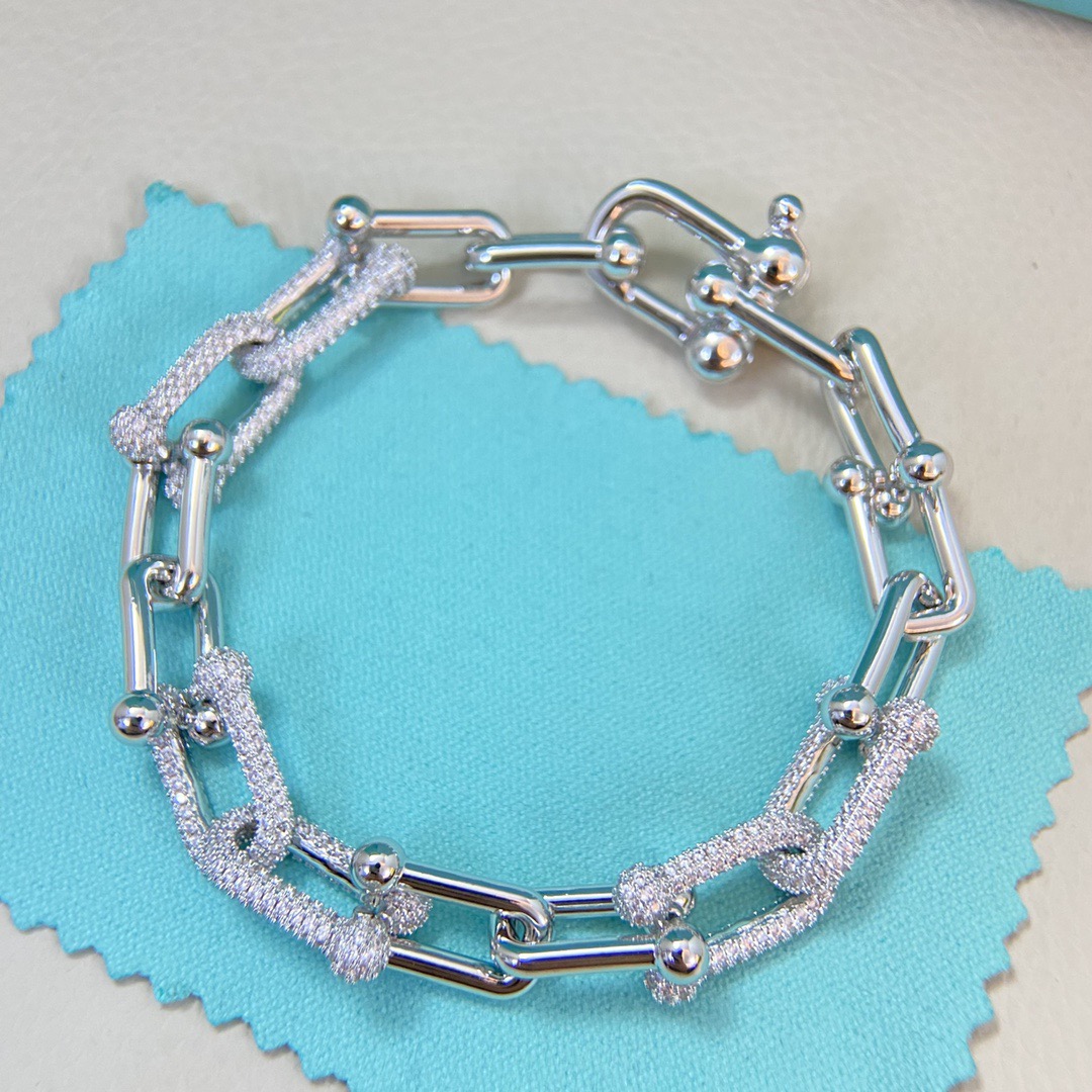 Tiffany HardWear bracelet 18k gold sterling silver with pave clear diamonds 7 inches
