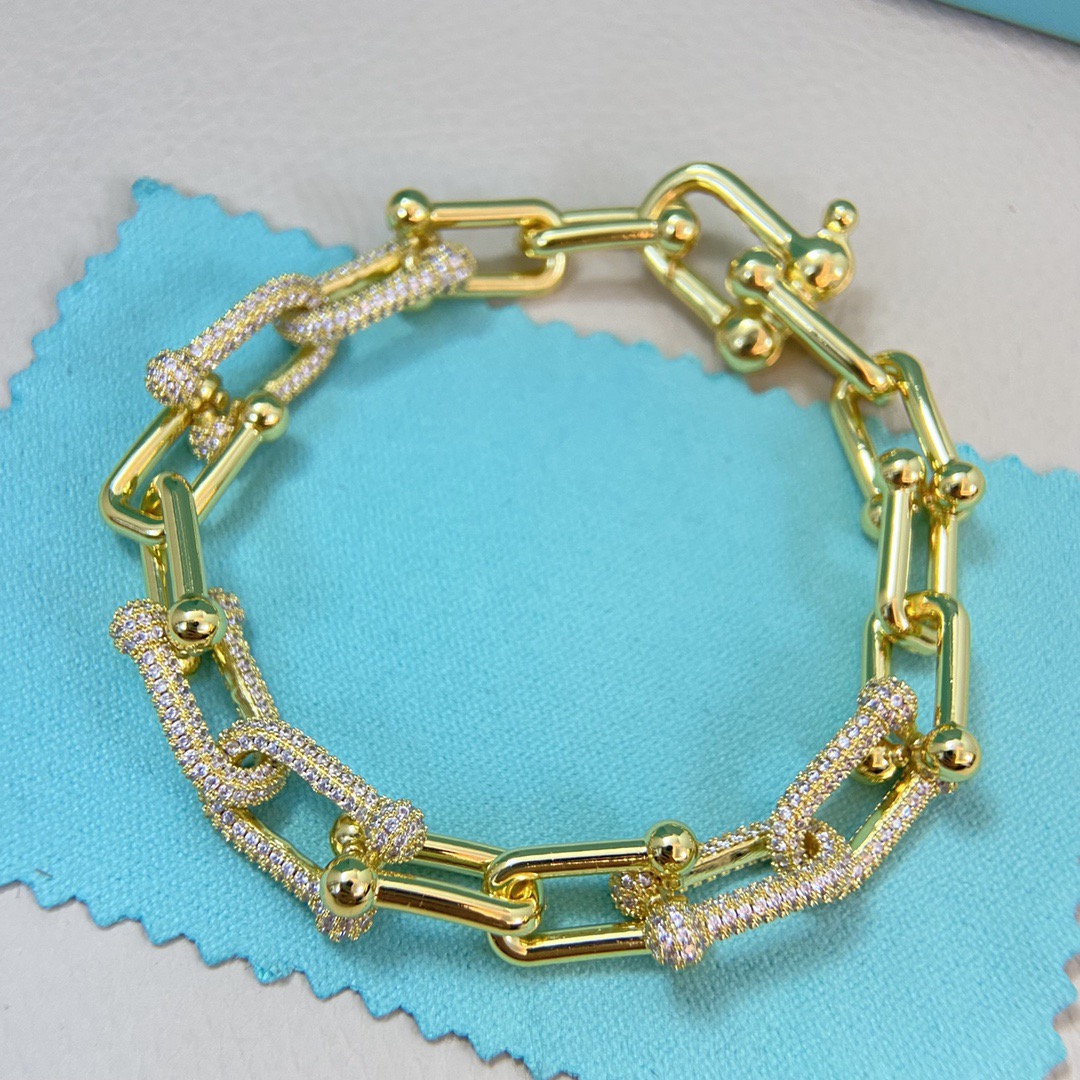 Tiffany HardWear bracelet 18k gold sterling silver with pave clear diamonds 7 inches