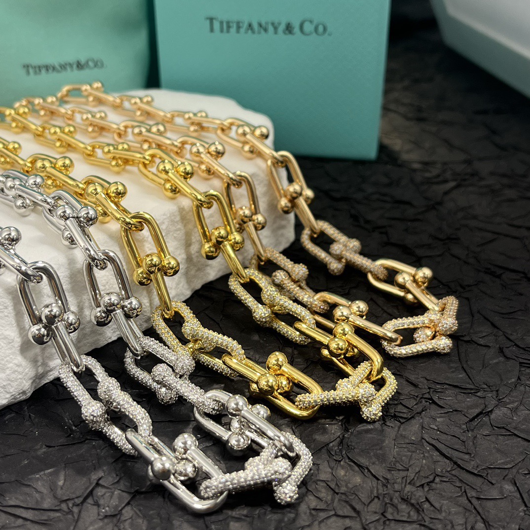 Tiffany Co HardWear necklace silver-toned metal with clear pave diamond accents 18 inches