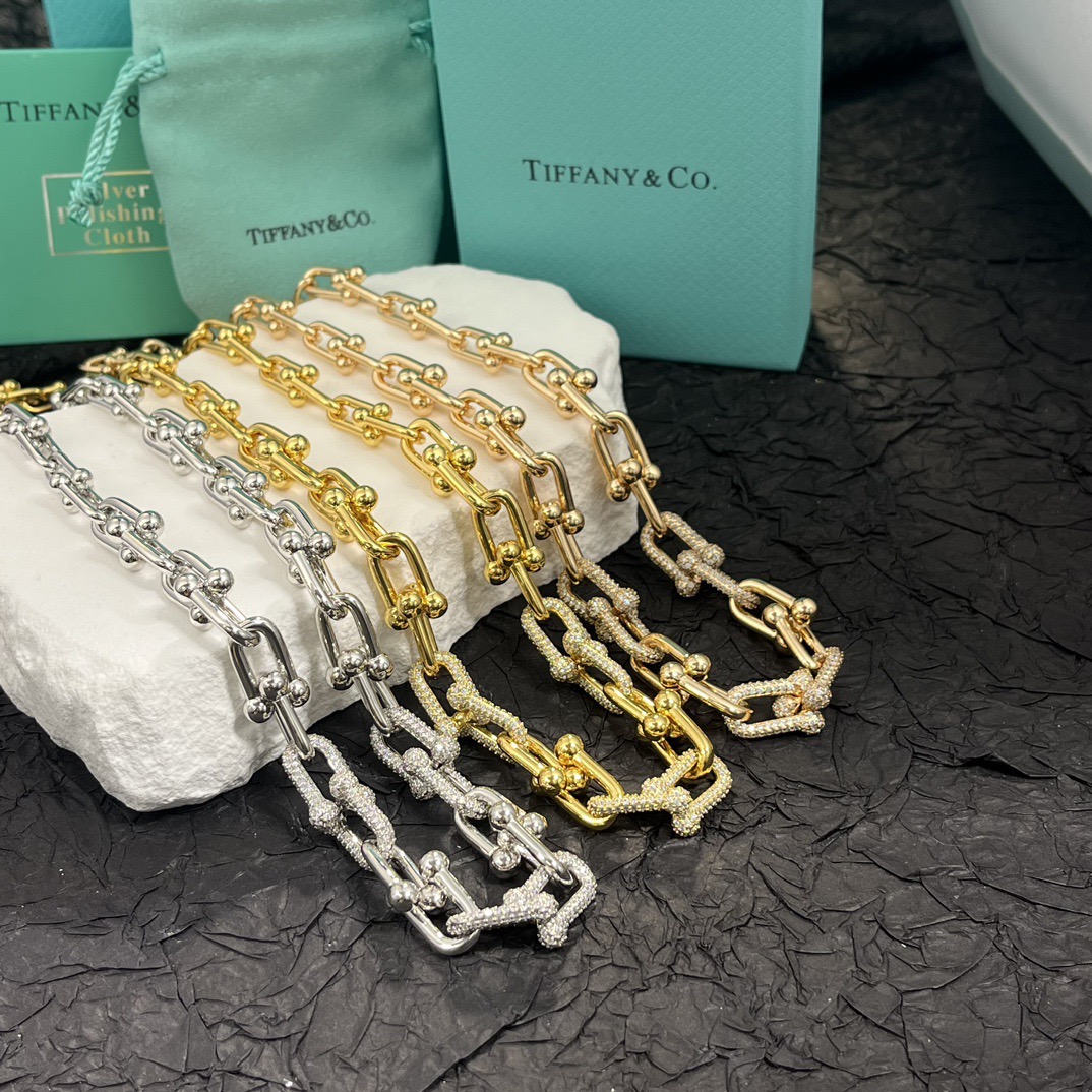 Tiffany Co HardWear necklace silver-toned metal with clear pave diamond accents 18 inches