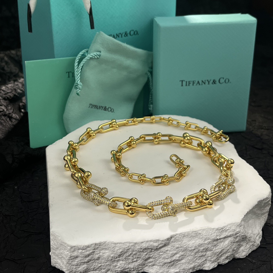 Tiffany Co Tiffany HardWear necklace 18k yellow gold with pave diamond accents 18 inches