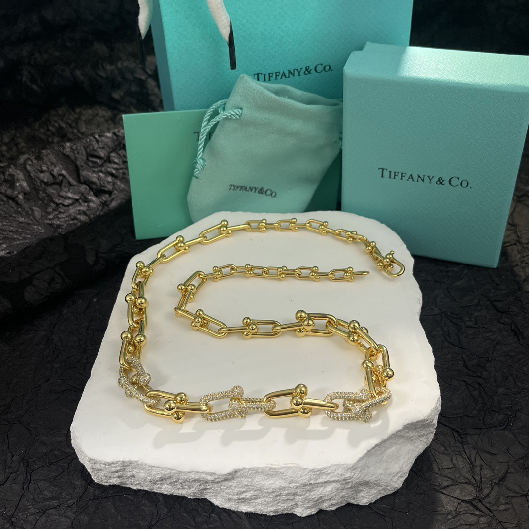 Tiffany Co Tiffany HardWear necklace 18k yellow gold with pave diamond accents 18 inches