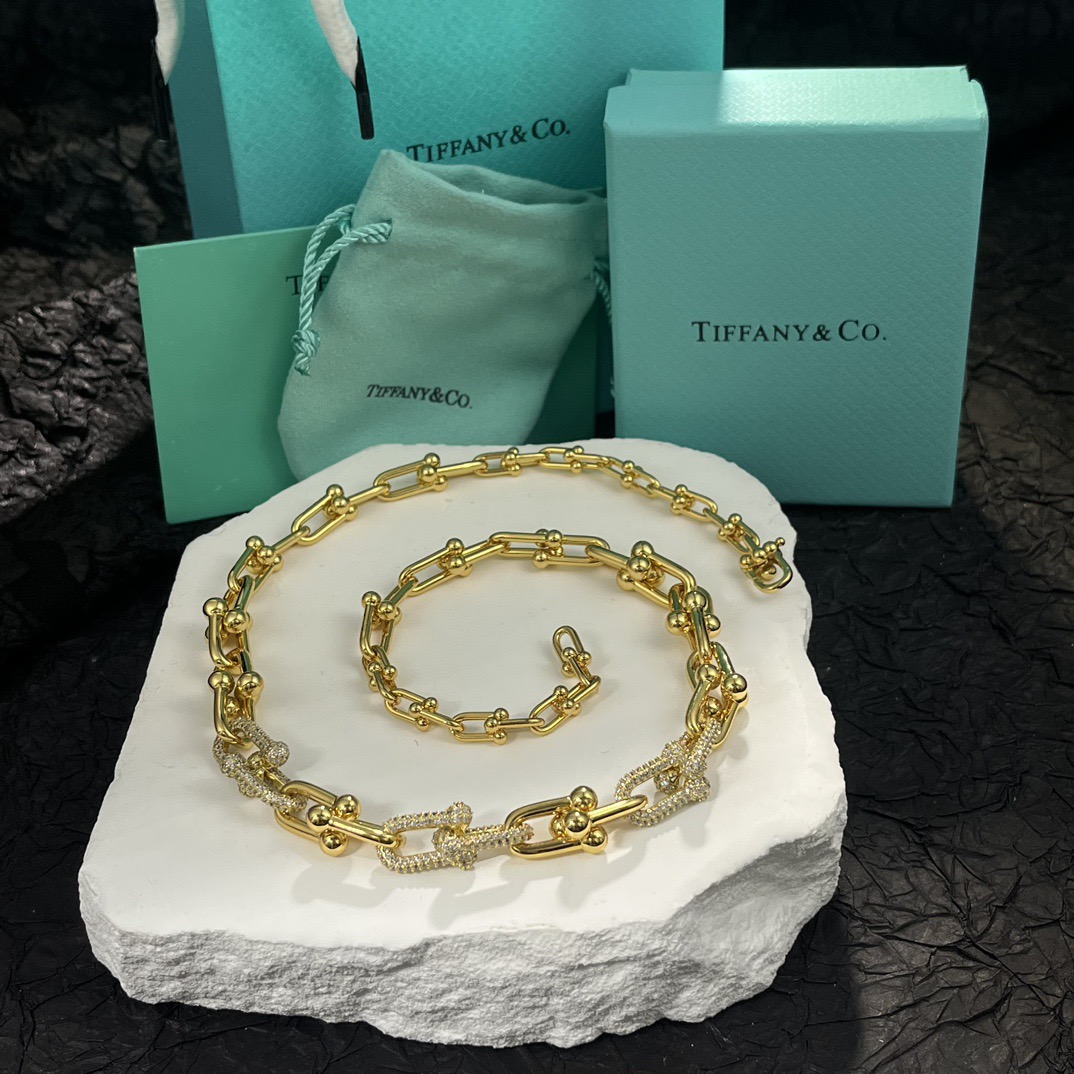 Tiffany Co Tiffany HardWear necklace 18k yellow gold with pave diamond accents 18 inches