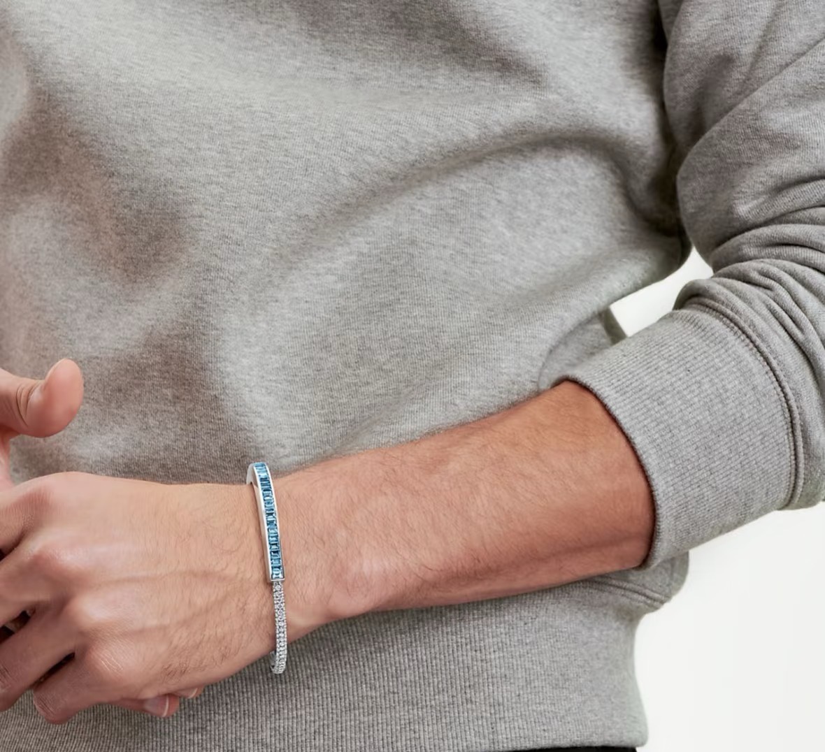 Tiffany Co Tiffany Lock bracelet 18k white gold blue aquamarine white diamond 17cm inner circumference