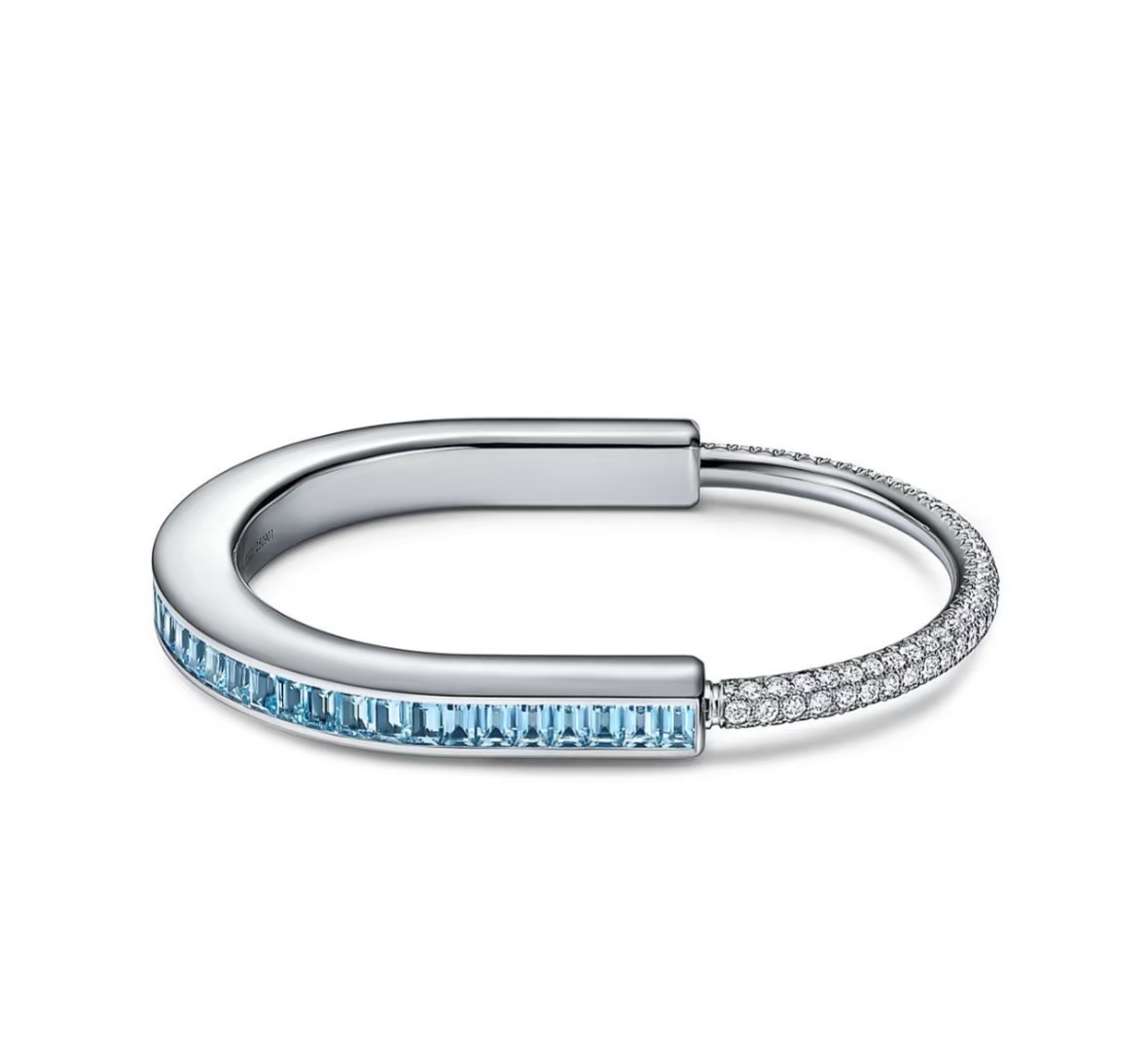 Tiffany Co Tiffany Lock bracelet 18k white gold blue aquamarine white diamond 17cm inner circumference