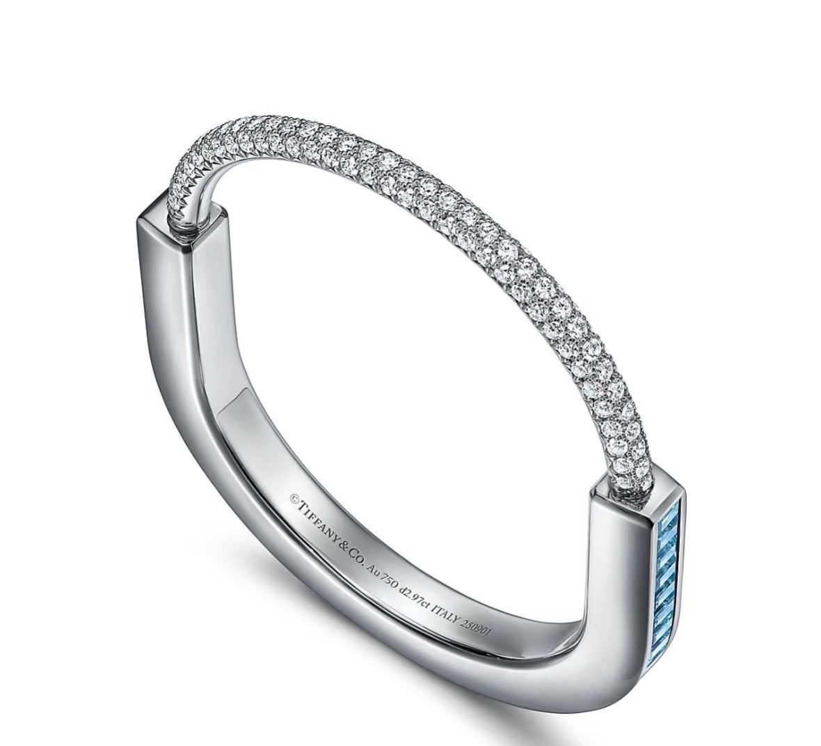 Tiffany Co Tiffany Lock bracelet 18k white gold blue aquamarine white diamond 17cm inner circumference
