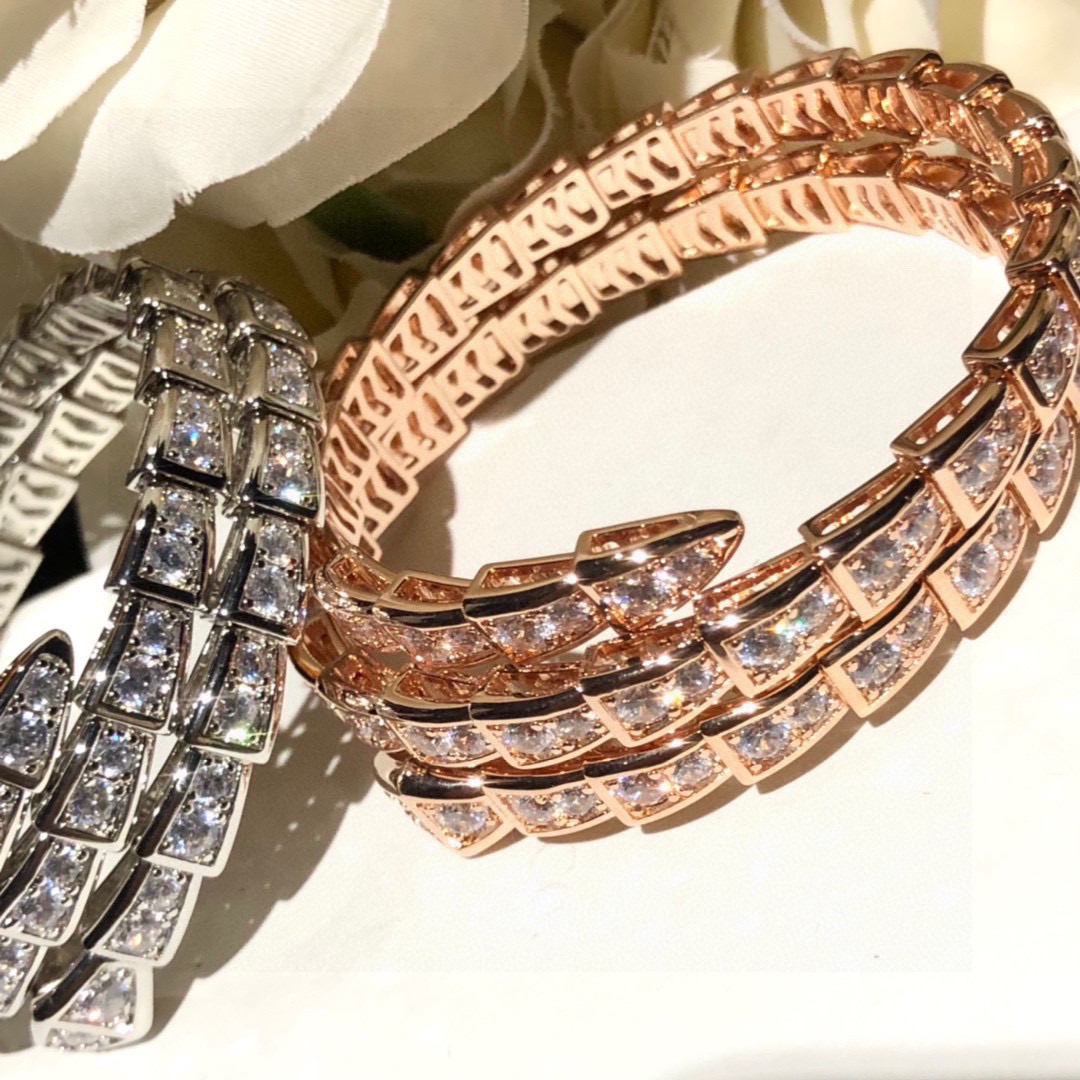 Bvlgari Serpenti Viper bracelet 18k white gold with pave diamonds 18k rose gold with pave diamonds 17cm