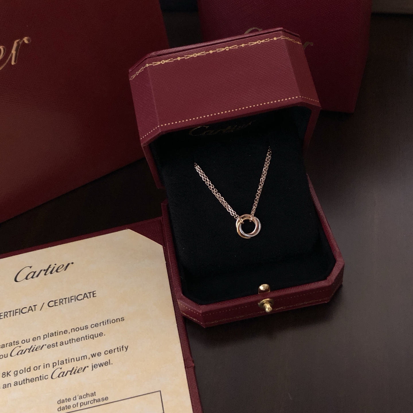 Cartier Trinity necklace 18k rose gold 18k yellow gold 18k white gold no gemstones 42cm