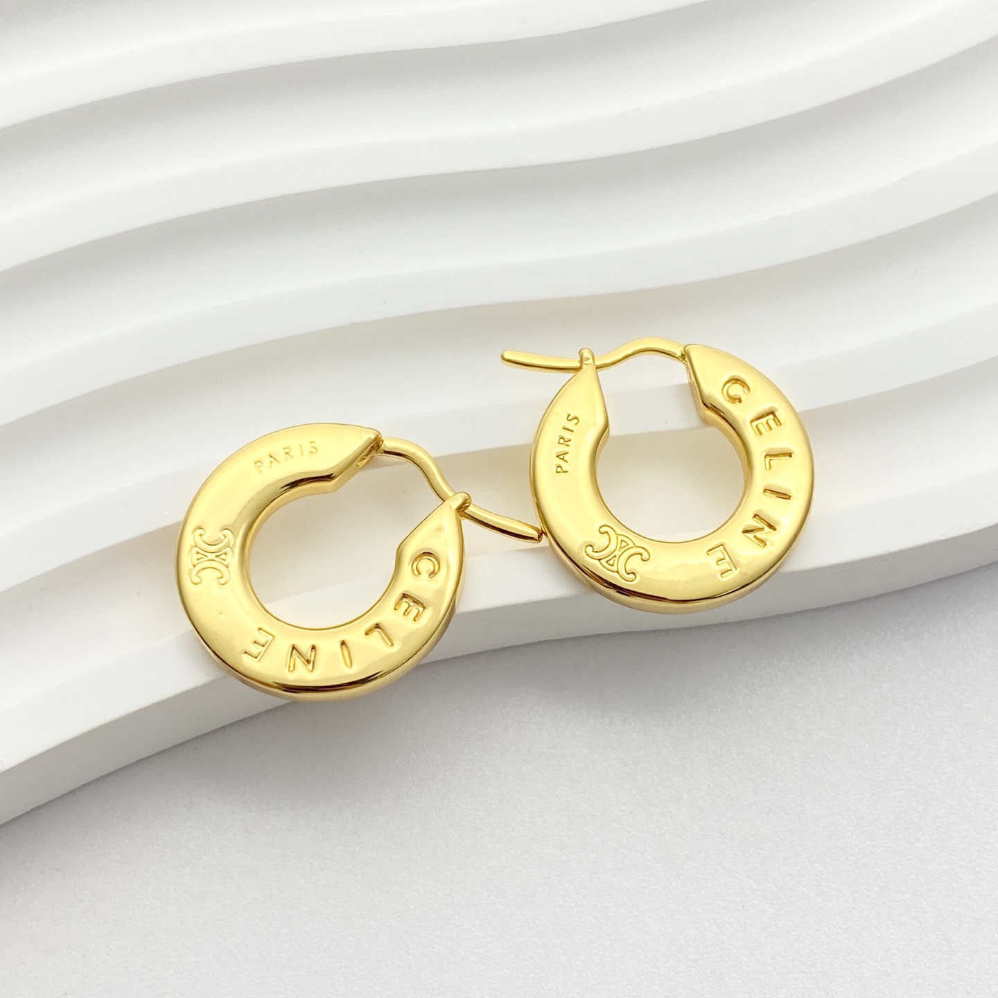 Celine Triomphe Paris Logo Hoop Earrings earrings gold-tone metal no gemstones 20mm outer diameter