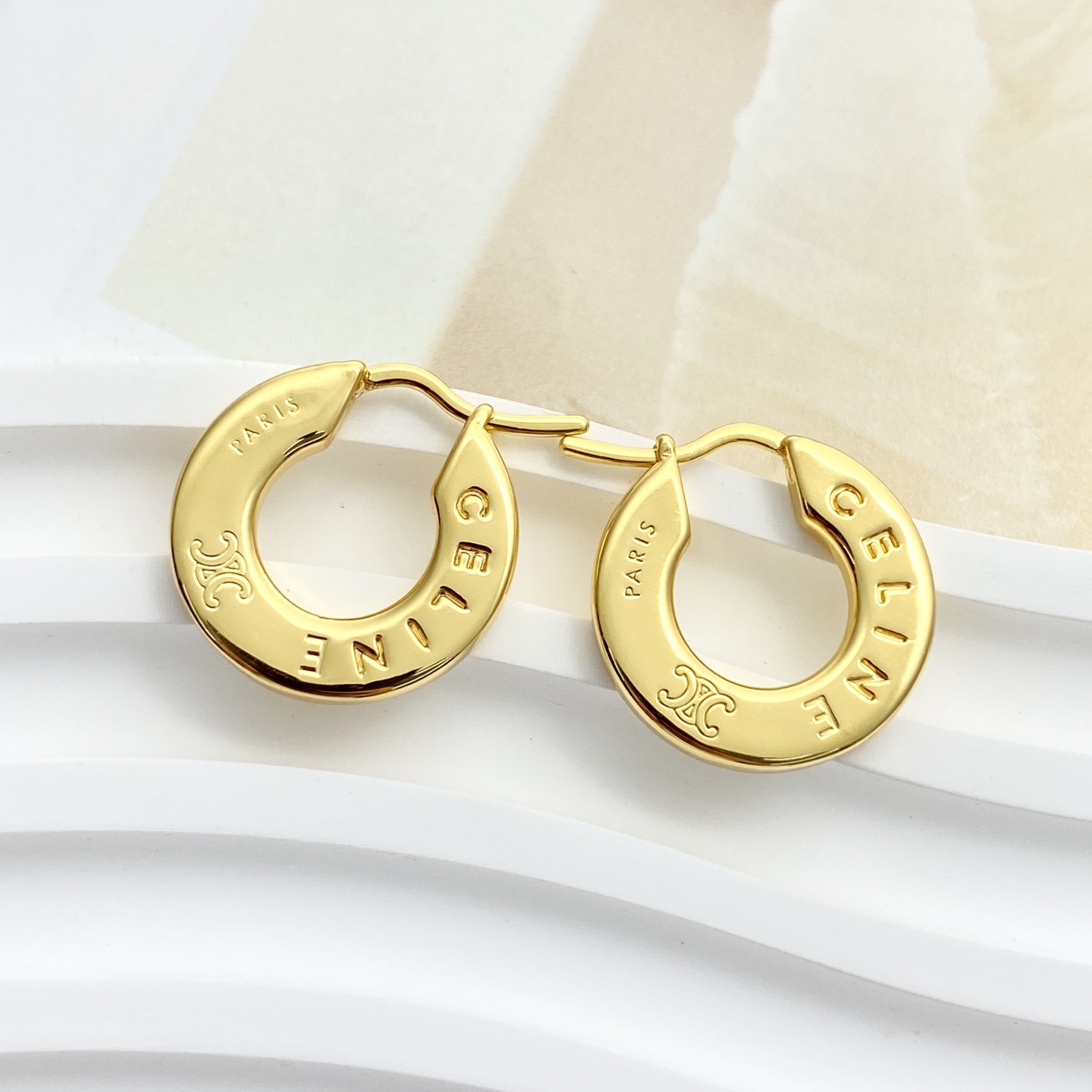 Celine Triomphe Paris Logo Hoop Earrings earrings gold-tone metal no gemstones 20mm outer diameter