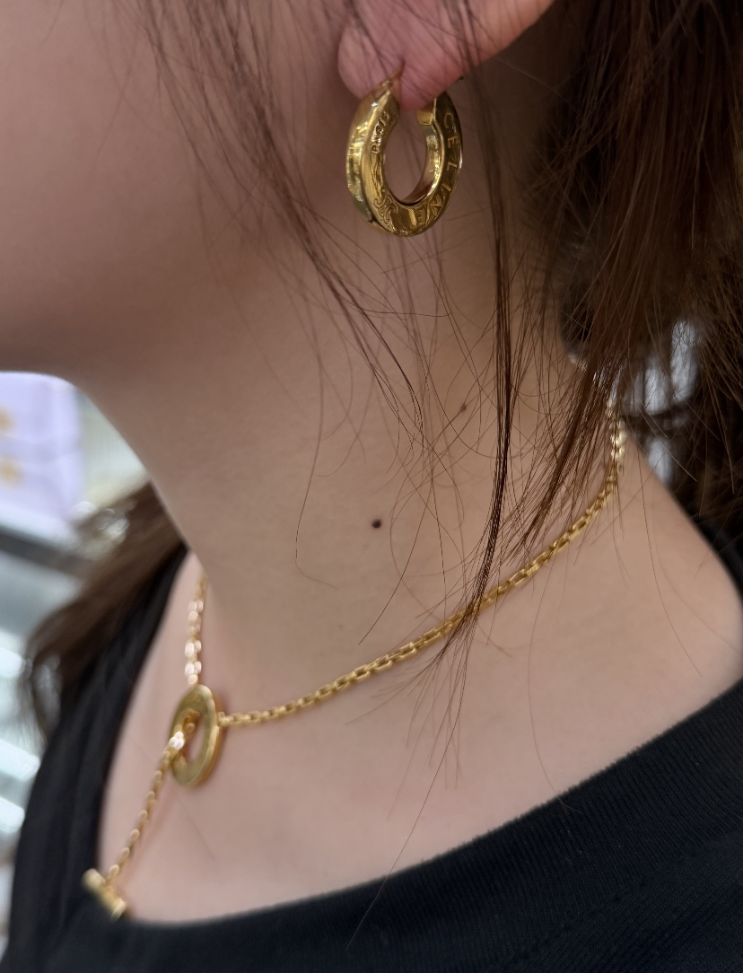 Celine Triomphe Paris Logo Hoop Earrings earrings gold-tone metal no gemstones 20mm outer diameter