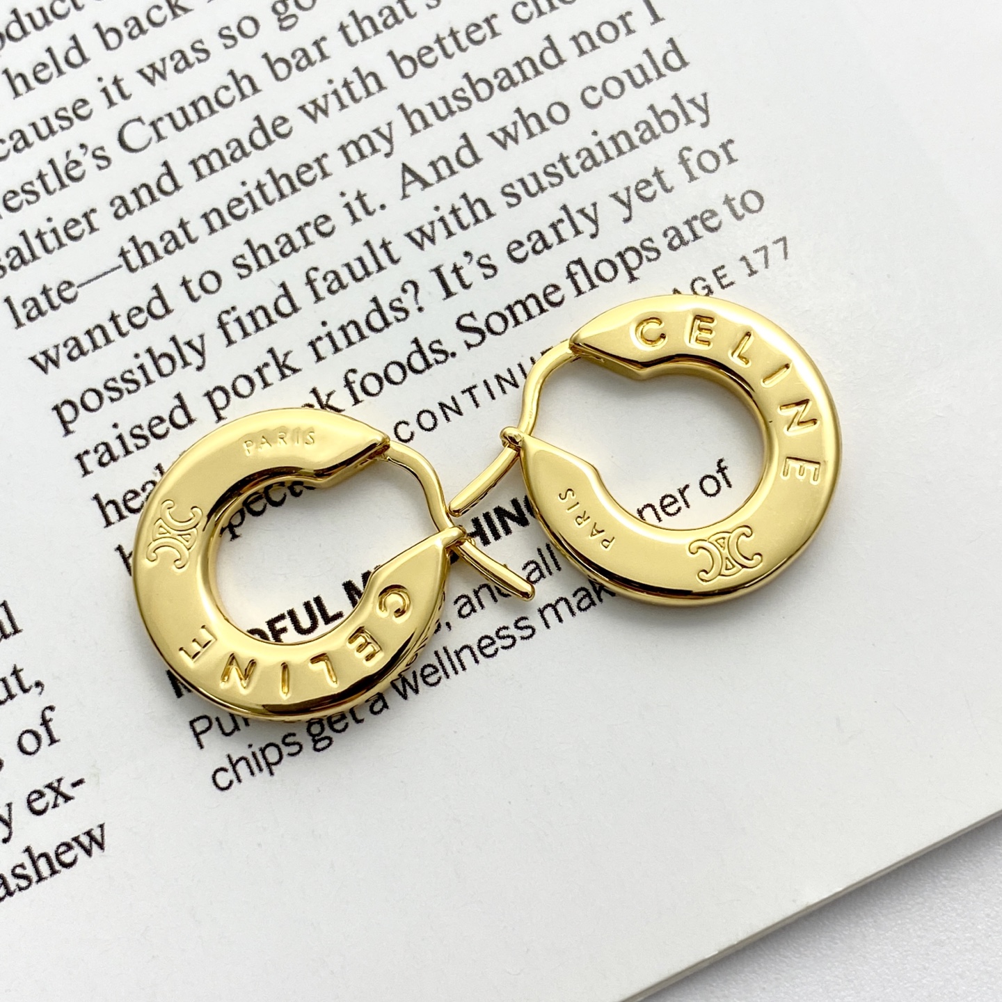 Celine Triomphe Paris Logo Hoop Earrings earrings gold-tone metal no gemstones 20mm outer diameter