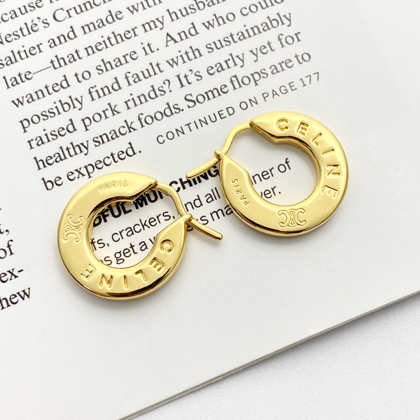Celine Triomphe Paris Logo Hoop Earrings earrings gold-tone metal no gemstones 20mm outer diameter