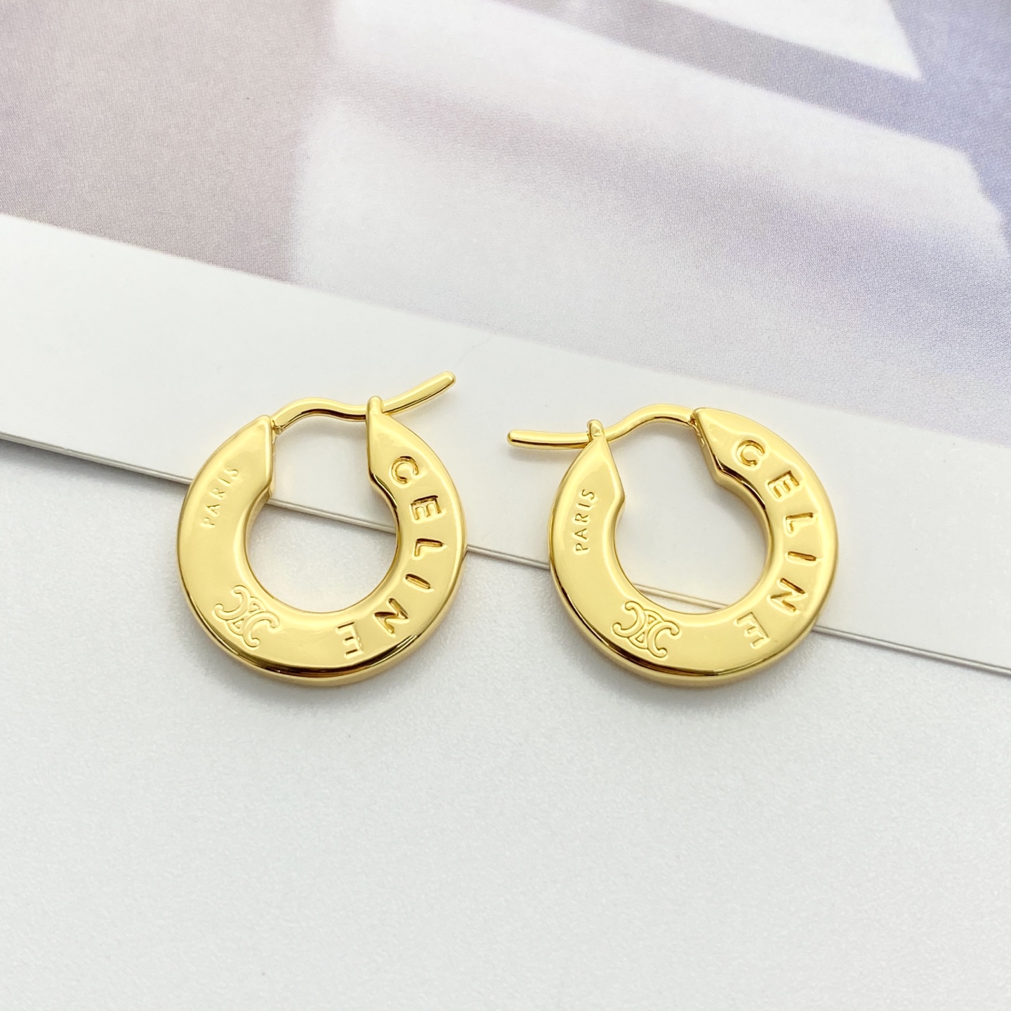 Celine Triomphe Paris Logo Hoop Earrings earrings gold-tone metal no gemstones 20mm outer diameter