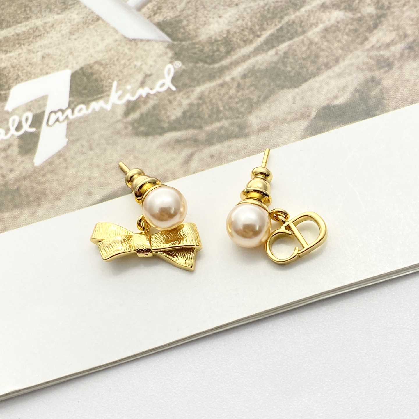 Dior Tribales CD Bow Pearl Earrings earrings Gold-tone metal with cream white faux pearls One Size post length 1cm drop length 1 5cm