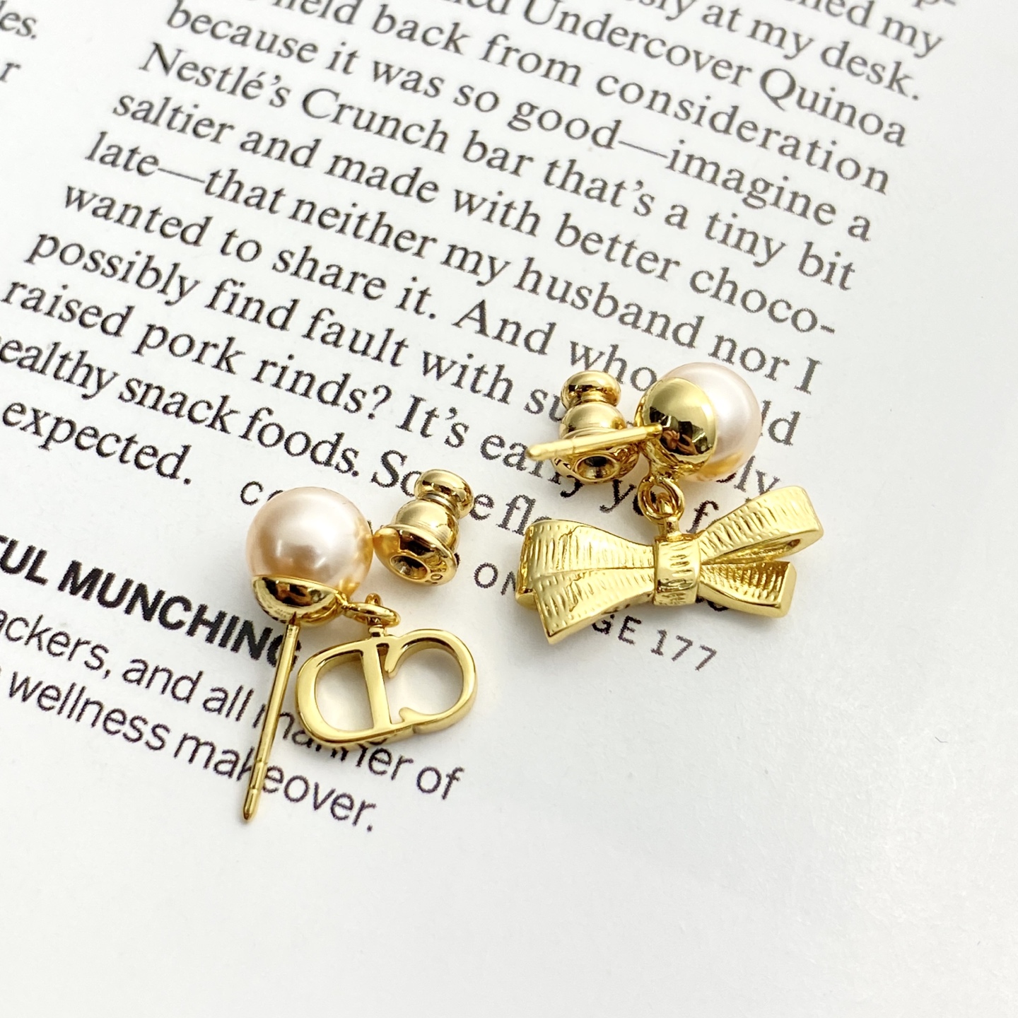 Dior Tribales CD Bow Pearl Earrings earrings Gold-tone metal with cream white faux pearls One Size post length 1cm drop length 1 5cm