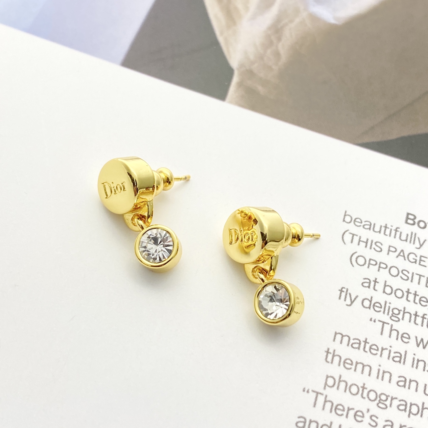 Dior Code E3409 earrings gold-tone metal with clear faceted crystal accents 1 2cm drop length