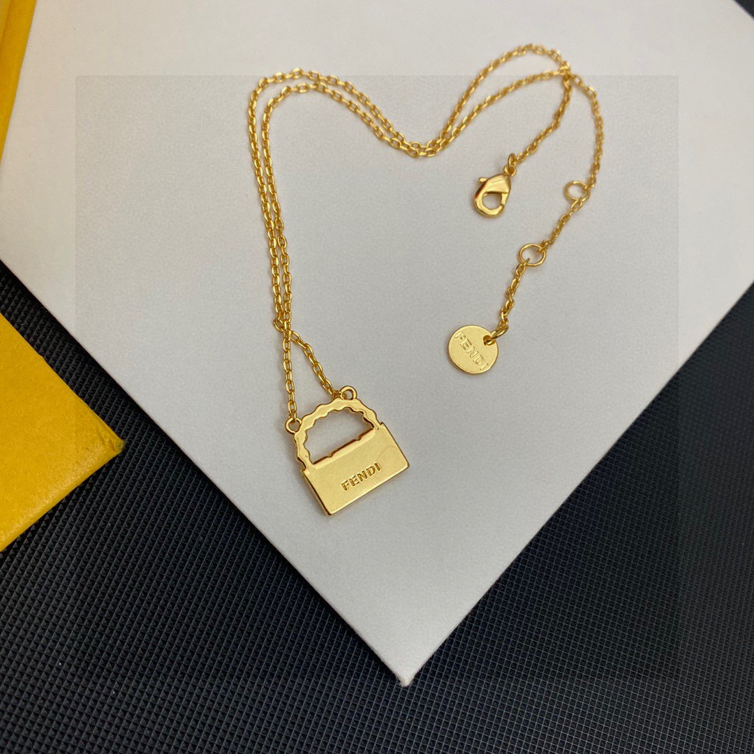 Fendi Baguette Bag Charm Pendant Necklace necklace gold-tone metal with white faux pearl accents 45cm with 5cm extender