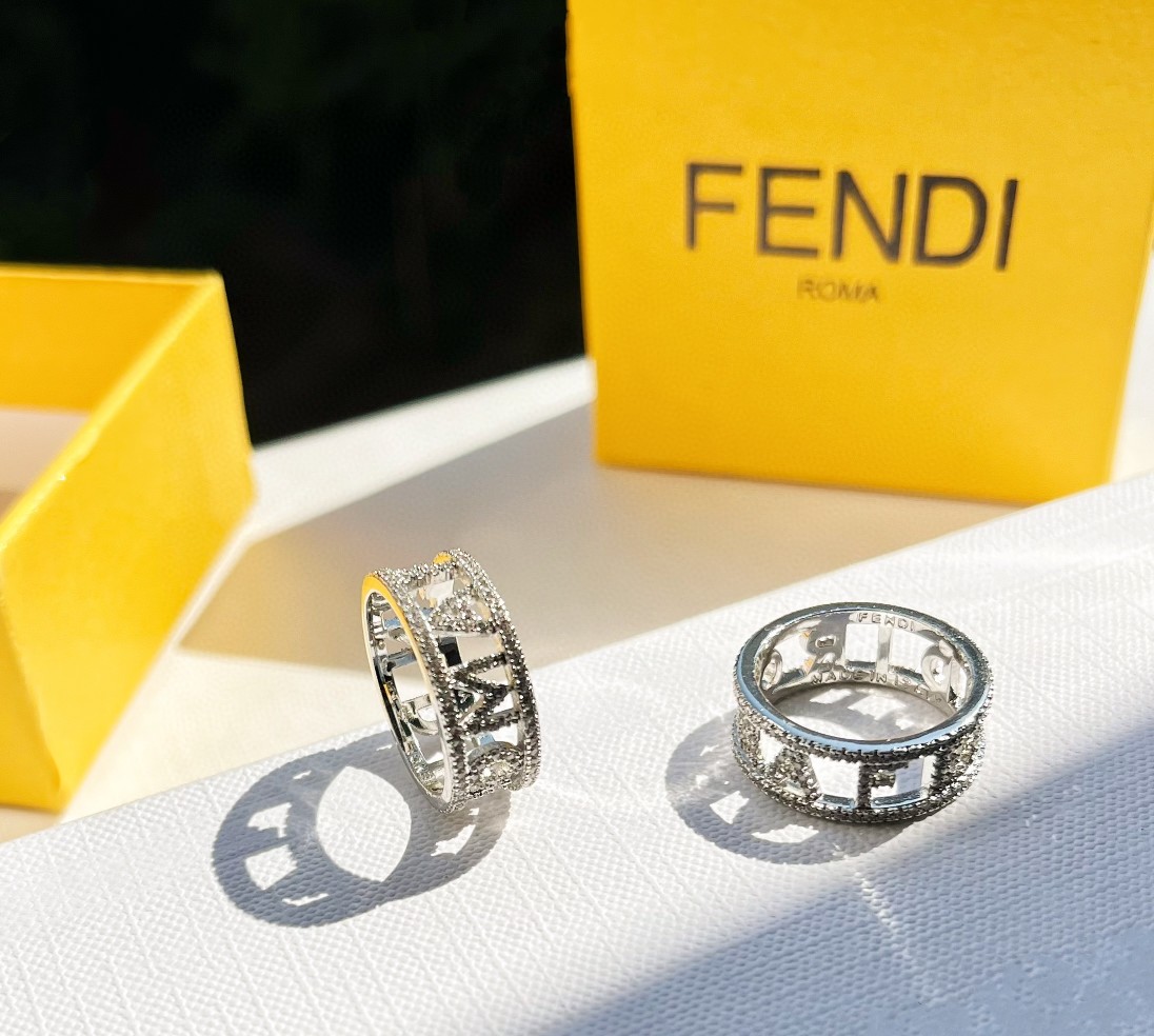 Fendi Fendigraphy Logo Cutout Pave Ring ring Silver-toned metal with clear pave crystals US 6