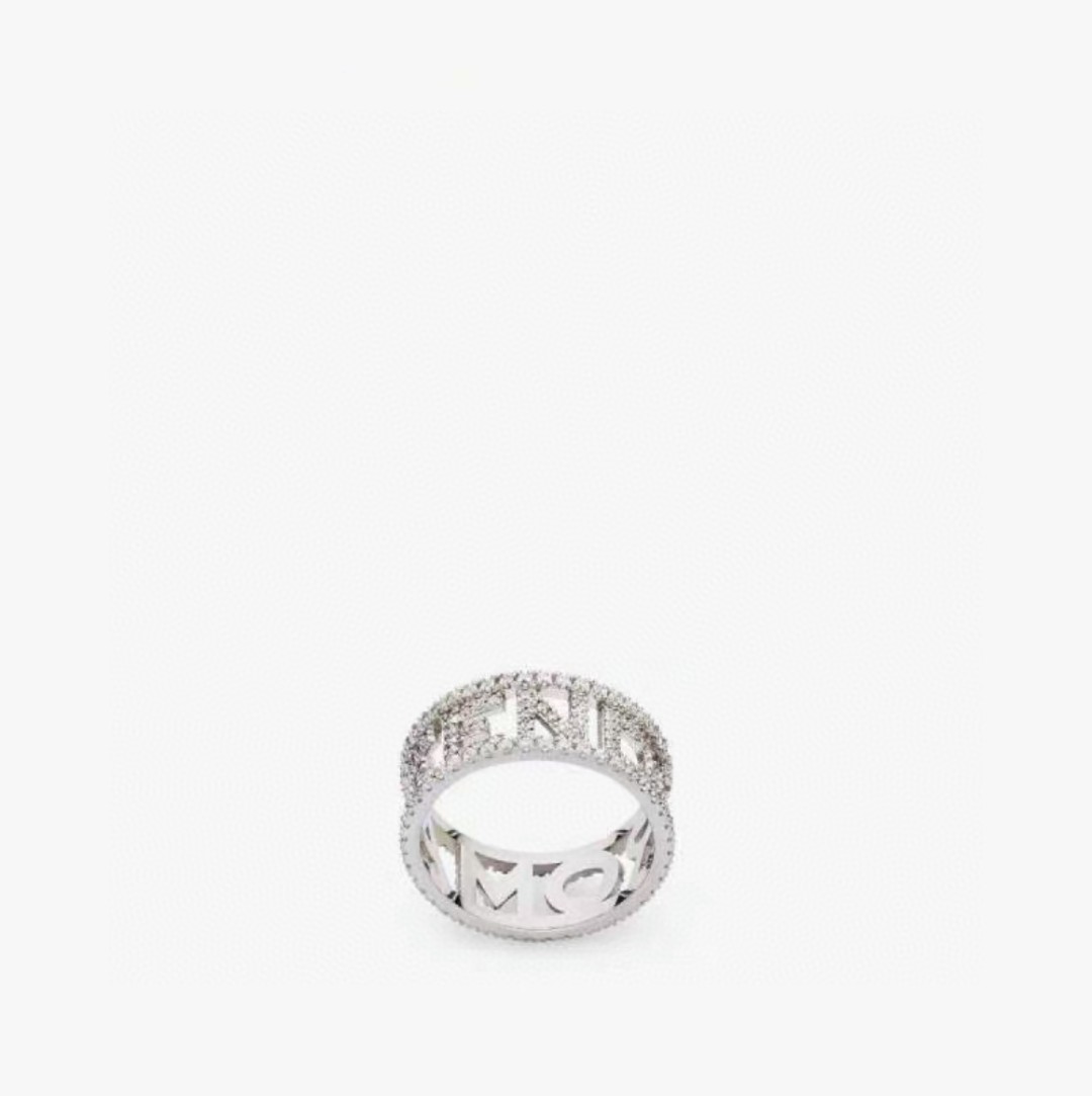 Fendi Fendigraphy Logo Cutout Pave Ring ring Silver-toned metal with clear pave crystals US 6