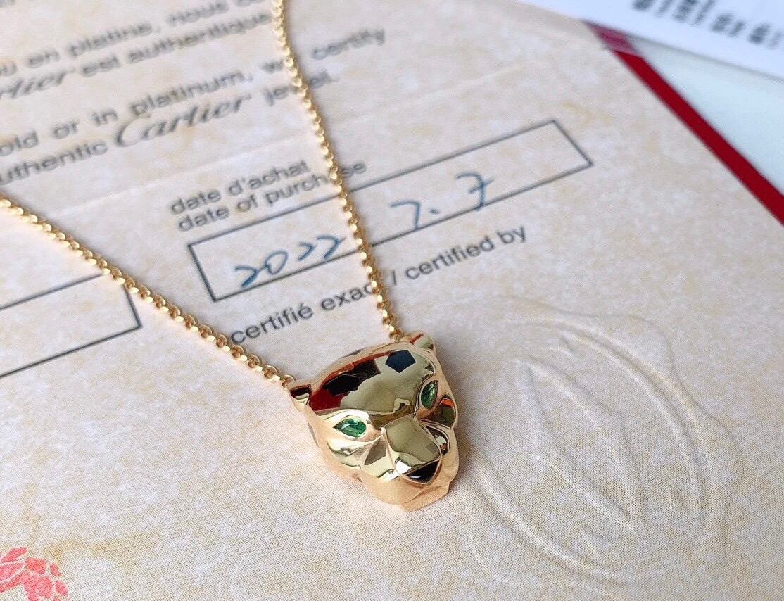 Cartier Panthere de Cartier necklace 18k yellow gold tsavorite green garnet eyes black onyx accents 42cm with 2cm extender