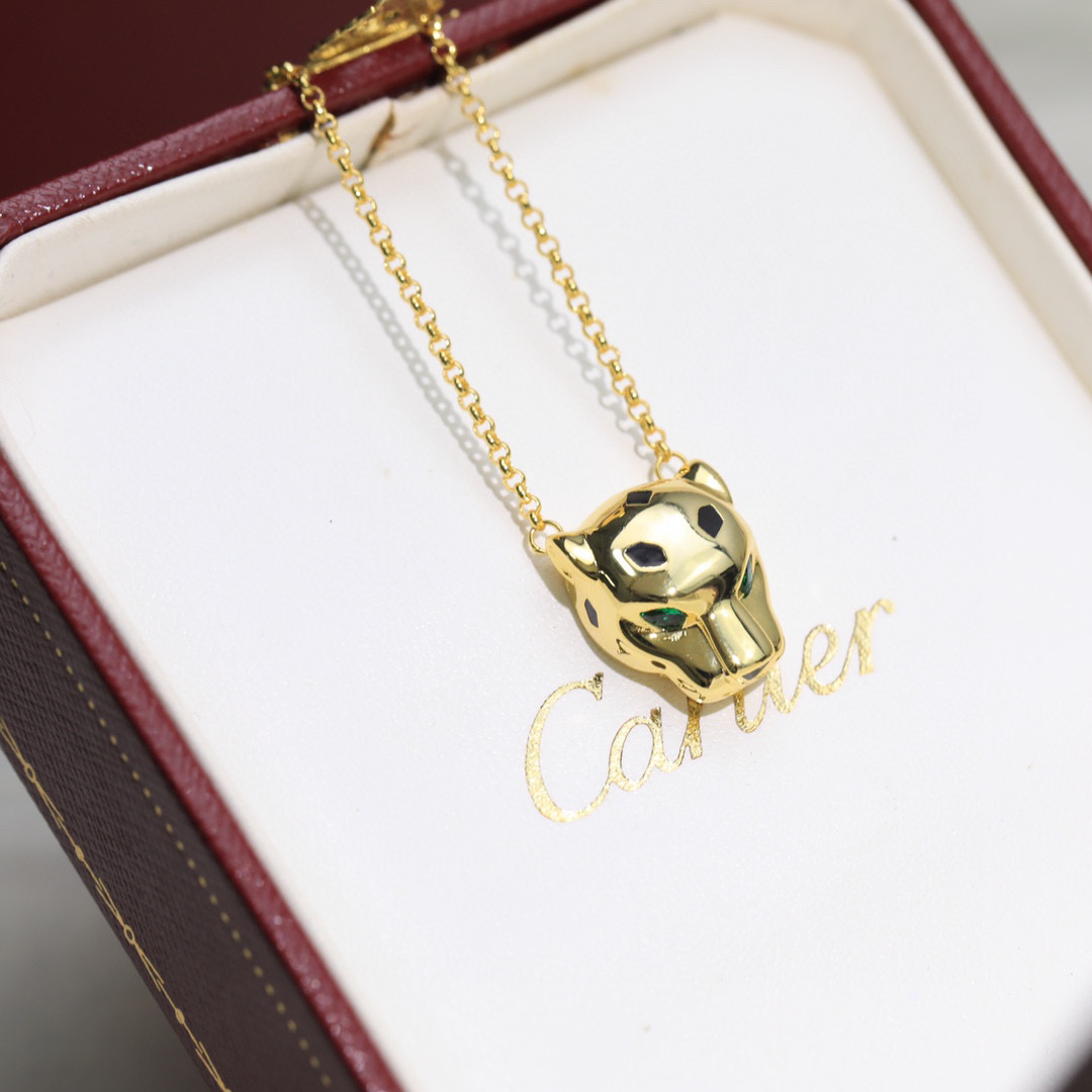 Cartier Panthere de Cartier necklace 18k yellow gold tsavorite green garnet eyes black onyx accents 42cm with 2cm extender
