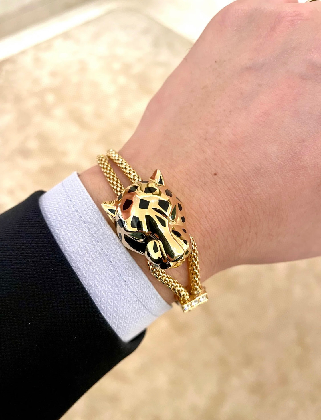 Cartier Panthere de Cartier bracelet 18k yellow gold black lacquer emerald diamond 18cm