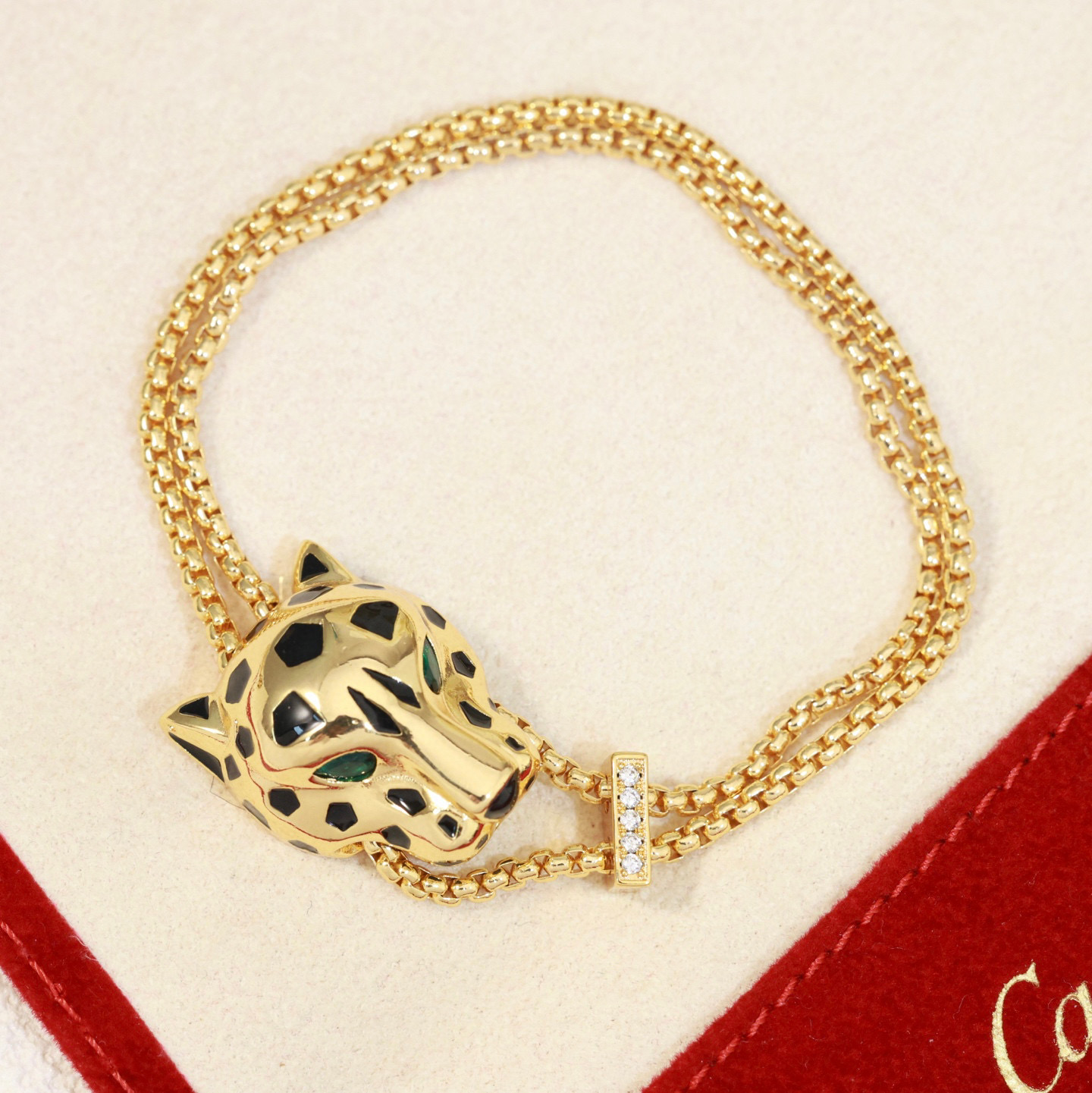 Cartier Panthere de Cartier bracelet 18k yellow gold black lacquer emerald diamond 18cm