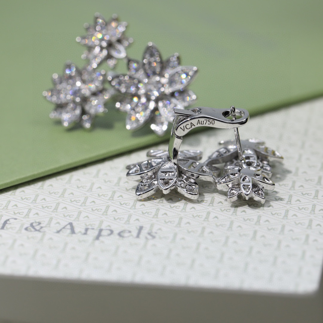 Van Cleef Arpels Lotus earrings 18k white gold diamond 16mm width per earring