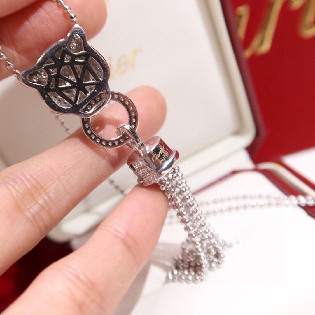 Cartier Panthere de Cartier Tassel Pendant Necklace necklace Rose gold paved with diamonds emerald eyes black onyx nose accents 42cm