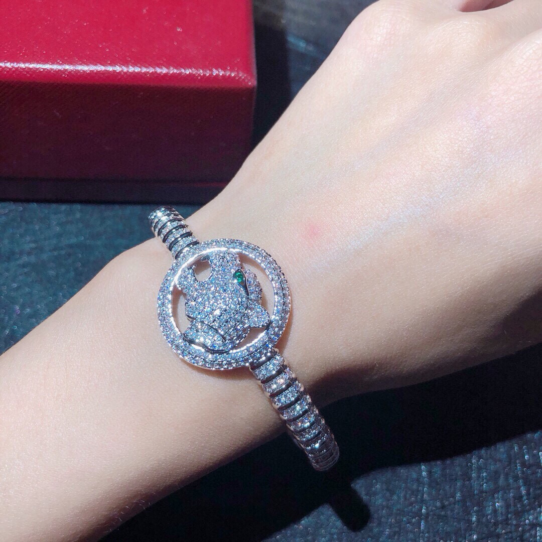 Cartier Panthere de Cartier bracelet 18K white gold pave diamonds emerald 17