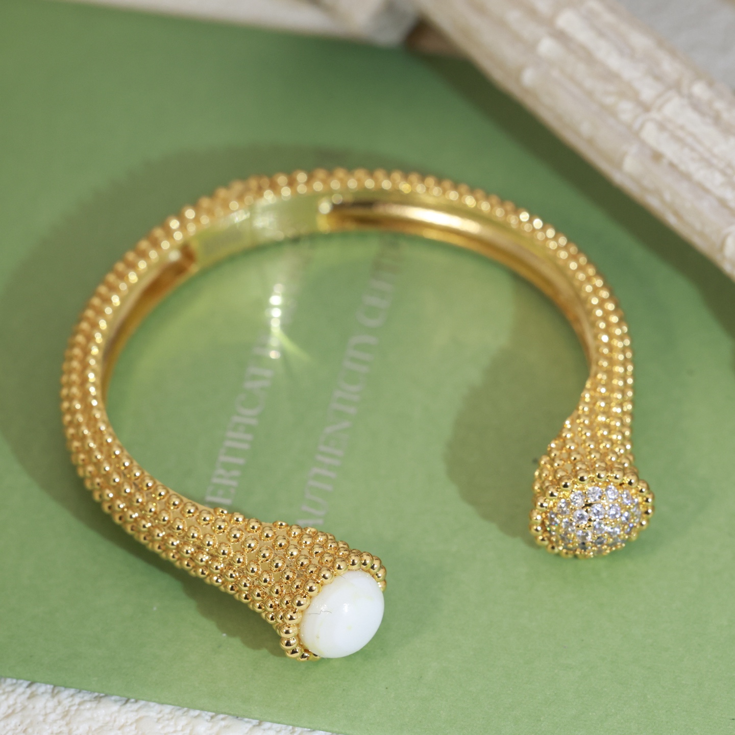 Van Cleef Arpels Perlee bracelet 18k yellow gold white mother-of-pearl clear diamond 17cm