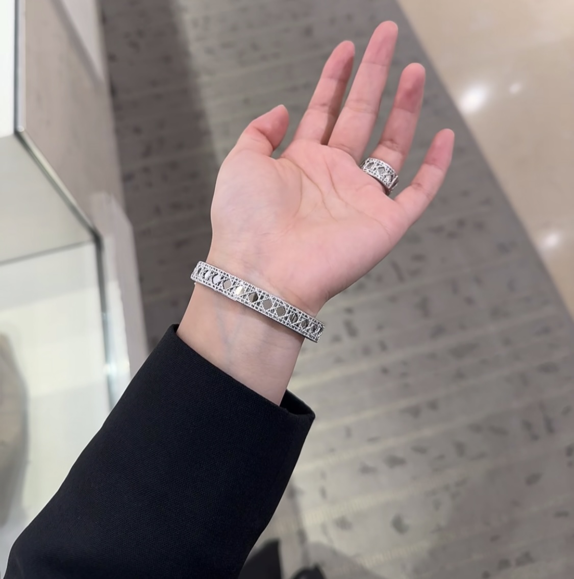 Dior My Dior bracelet silver-toned metal with rhodium finish openwork cannage pattern no colored gemstones 17cm