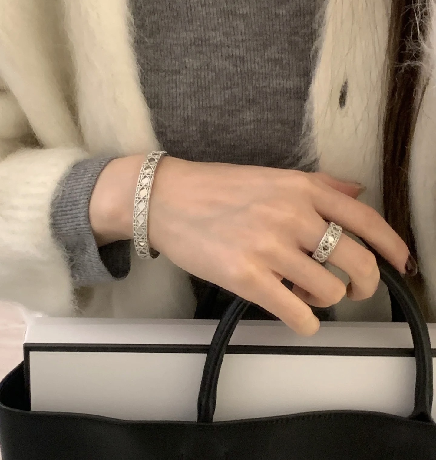 Dior My Dior bracelet silver-toned metal with rhodium finish openwork cannage pattern no colored gemstones 17cm